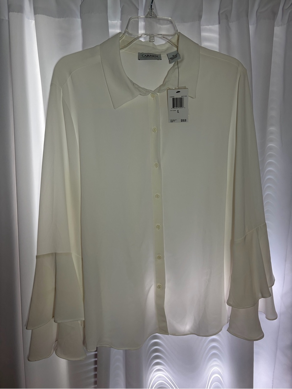 NWT CARMEN -Carmen Marc Valvo White Star Blouse size XL